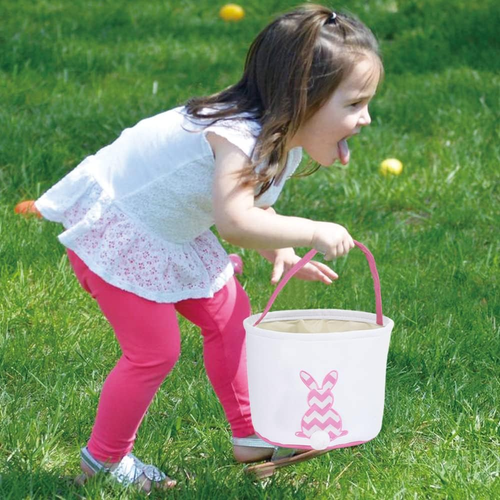 3 PCS Easter Bunny Basket - Canvas Cotton Easter Eggs Basket for Kids - Perfect - Picture 7 of 12