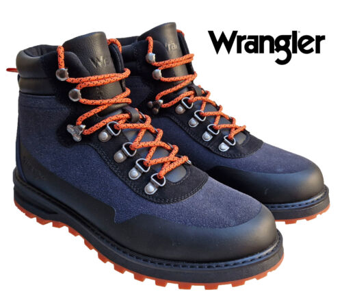 Mens Wrangler Hiking Boots Mitchell Peak Ankle Lace Up Warm Winter Navy Orange - Afbeelding 1 van 10