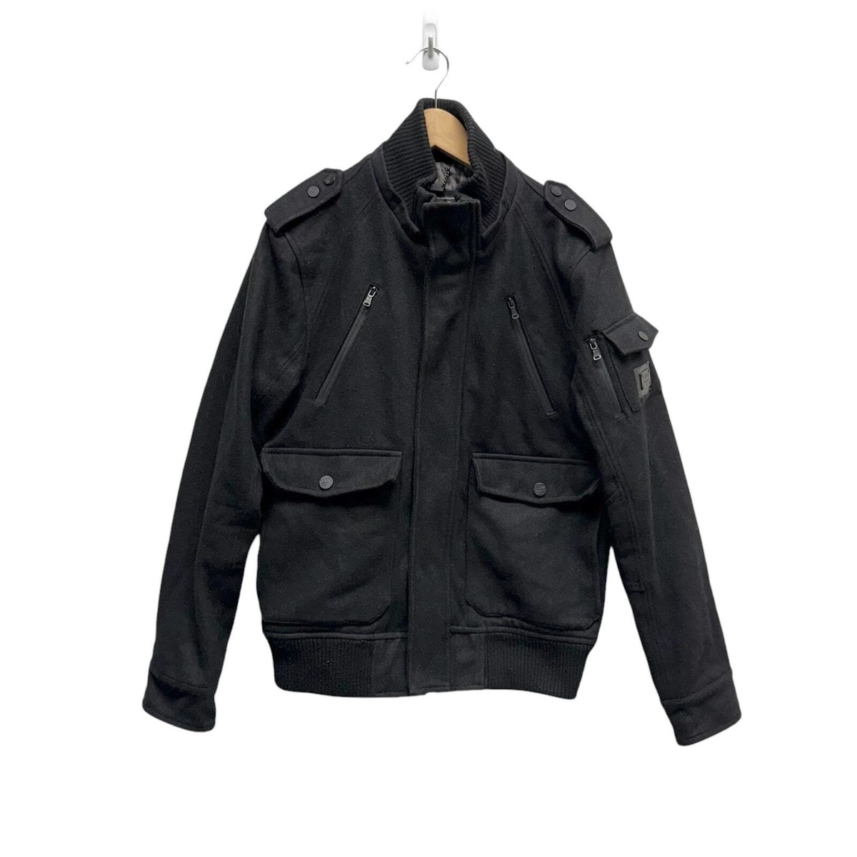 Guess Wool Blend Military Jacket Utility Black Men