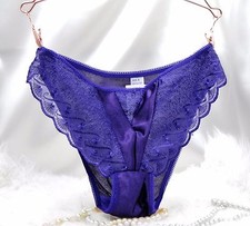 VINTAGE Shirley PURPLE Shiny Satin Embroidered ladies bikini panties sz 5 S/XS
