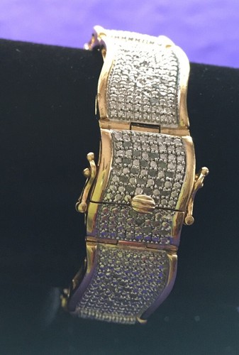 Gold & Silver Tone Diamond Paved Wide Link 7 1/2" Bracelet - Picture 3 of 11
