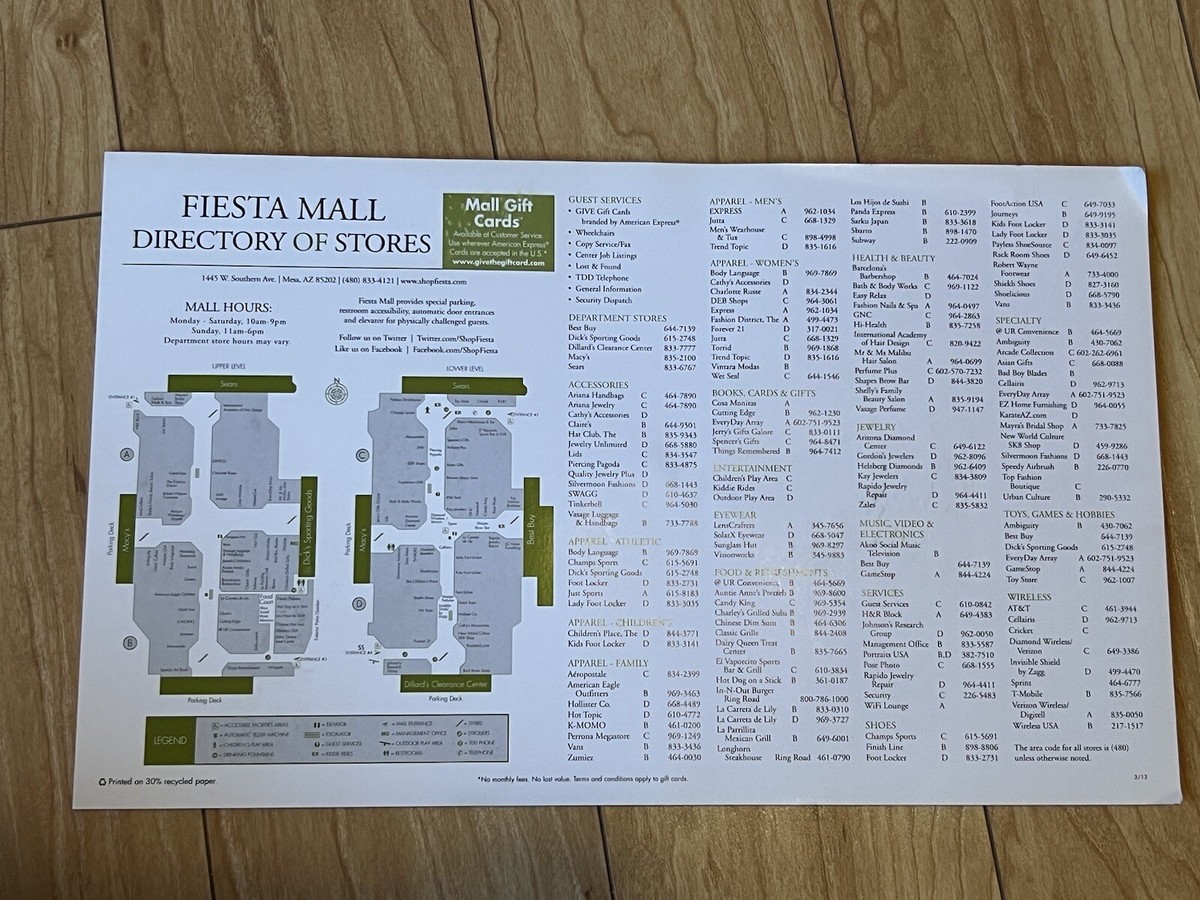 Fiesta Mall Printed Directory Map Brochure Collectible Item