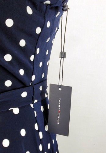 Tommy Hilfiger Navy Blue Polka Dot Belted Sleeveless Midi Dress Size 4 New - Picture 9 of 12