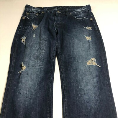 Rivet De Cru Men 36x34 Dark Wash Straight Leg Denim Jeans Distress FLAWS 