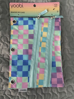Yoobi Binder Zip Case School Supply Pencil Holder Zipper Pouch 2 Pocket Rainbow
