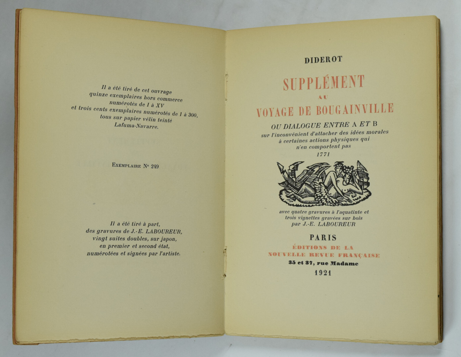 DIDEROT. Supplément au voyage de Bougainville, 4 eaux-fortes de