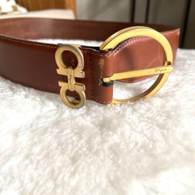 Salvatore Ferragamo Brown Leather Belt Gancini Ladies USED