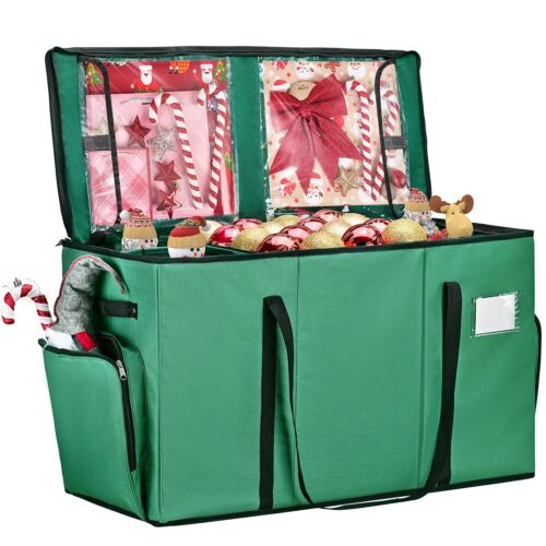 2-in-1 Christmas Ornament Storage Box & Xmas Figurine Container, Premium Chri...