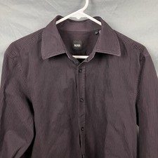 Hugo Boss Mens Sz Large Dress Shirt Button Up Casual Purple Striped Long Sleeve