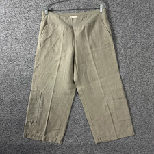 Eileen Fisher Women's Medium Beige Organic Linen Wide Leg Crop Cargo Pant