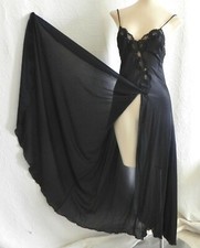 Vtg Glydons Hollywood Nightgown Maxi Slit Off Center Black Lace Trim Size 2XS/XS