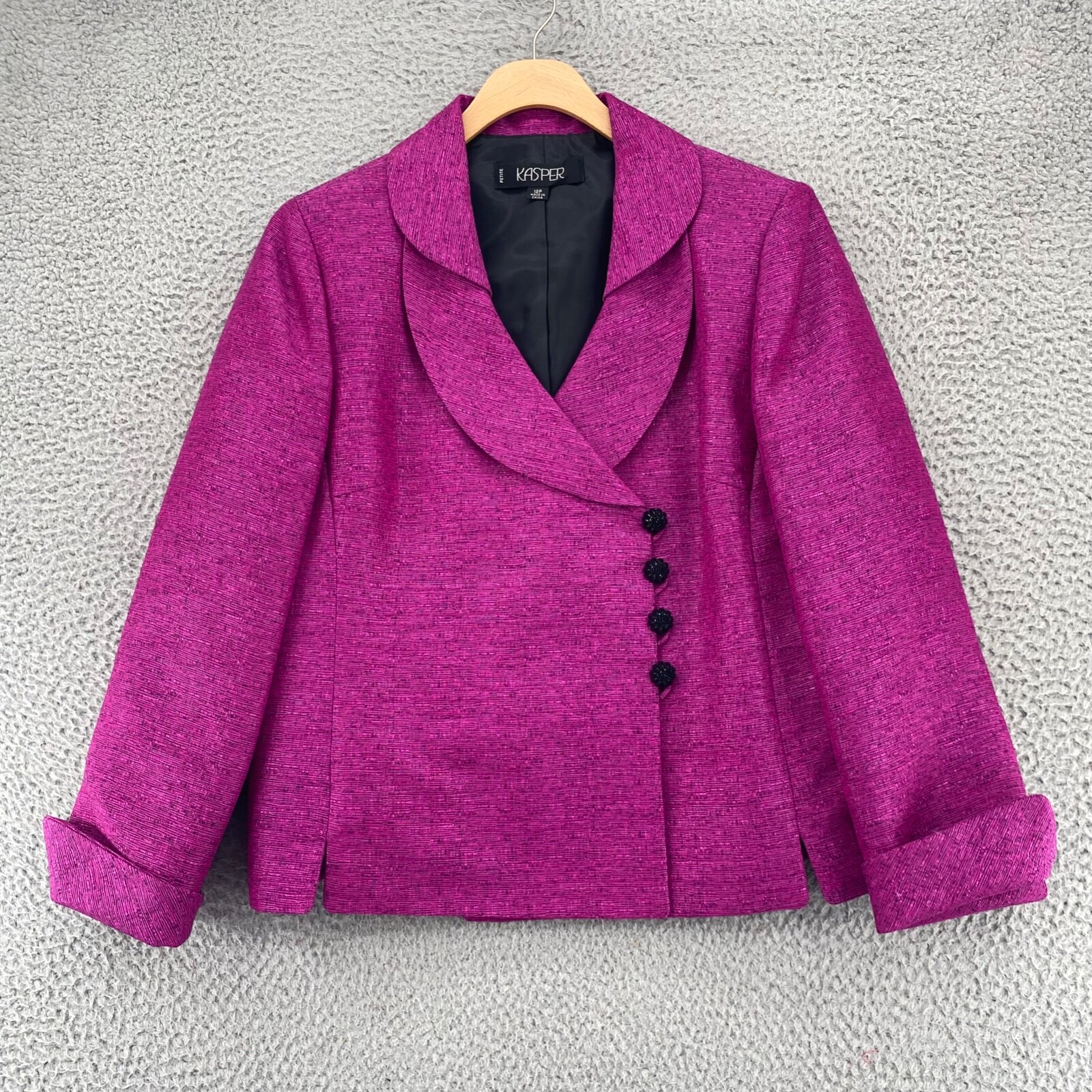 Kasper Blazer Womens 12 Petite Magenta Asymmetric Double Breasted Button Office