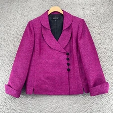 Kasper Blazer Womens 12 Petite Magenta Asymmetric Double Breasted Button Office