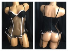 NWT 36 B Vintage Victoria  s Secret Bustier Corset Lingerie Satin Sheer Black