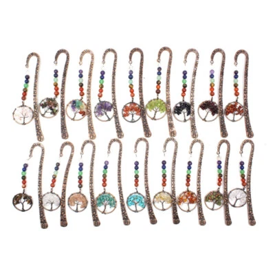 Bronze Metal Tree of Life Bookmark Stone Chakra Healing Gemstone Beads Crystal