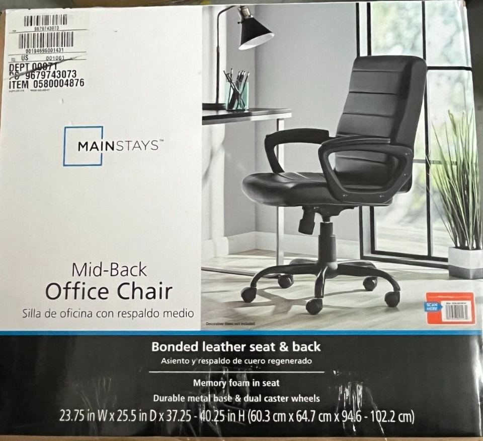 Mainstays MidBack Manager's Office Chair with Arms, Bonded Leather