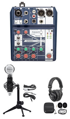 Podcasting Podcast Recording Bundle w/Soundcraft Mixer+Headphones+Mic+Desk Stand