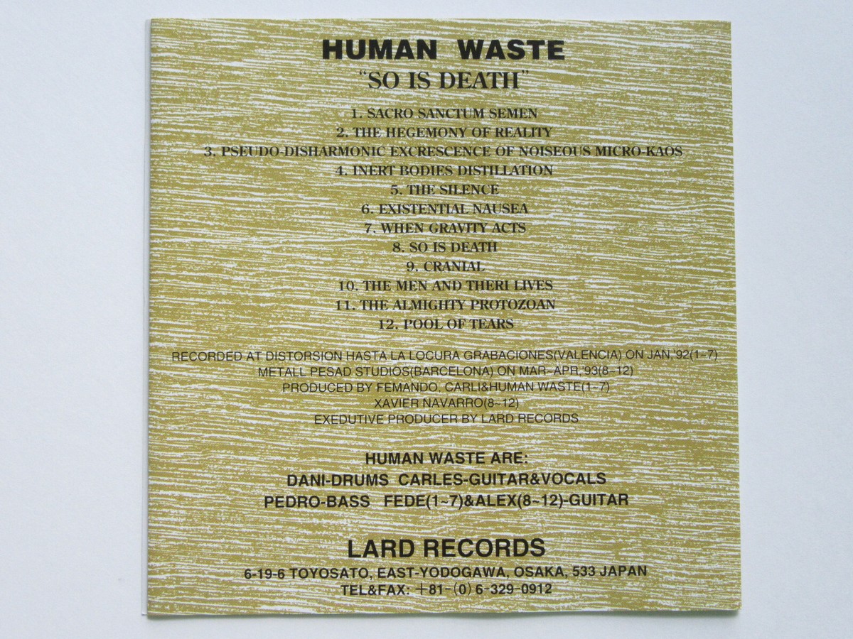 HUMAN WASTE So Is Death CD 1994 VERY RARE OOP DEATH ORIGINAL 1st 