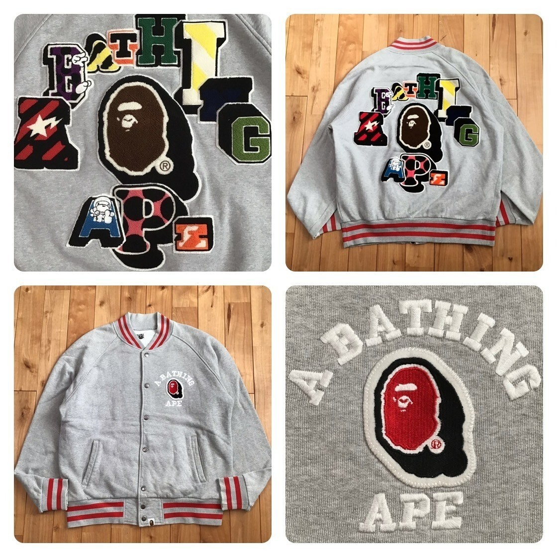 BAPE LOGO sweat varsity jacket a bathing ape NIGO Gray Size