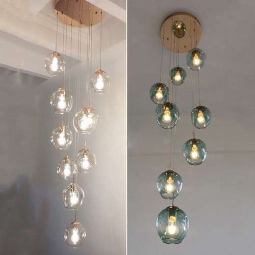 Stair Pendant Lights LED Chandeliers Gradient Blue Glass Lamp Loft Ceiling Light - Picture 11 of 22