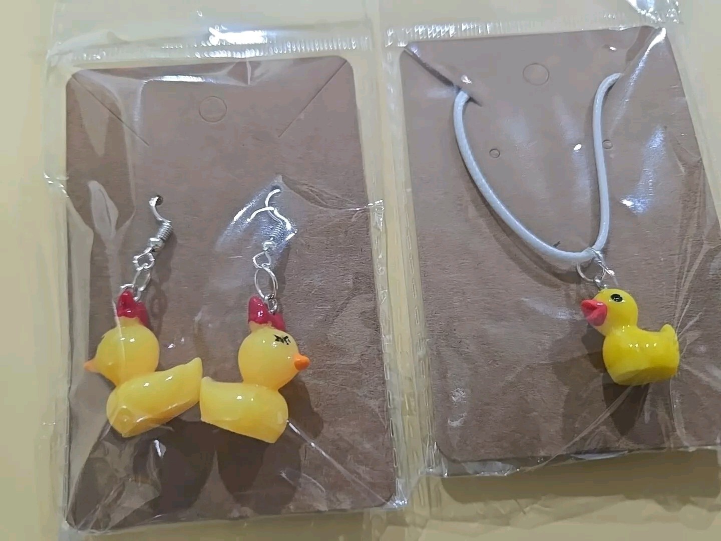 Yellow Duck Necklace/Earrings - Rubber Ducky Charm Necklace - 3D Duck Pendant