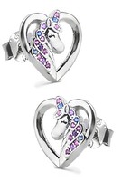 Ohrringe 925 Silber Einhorn Pferde Herz MäDchen Kinder Damen Ohrstecker Geschenk