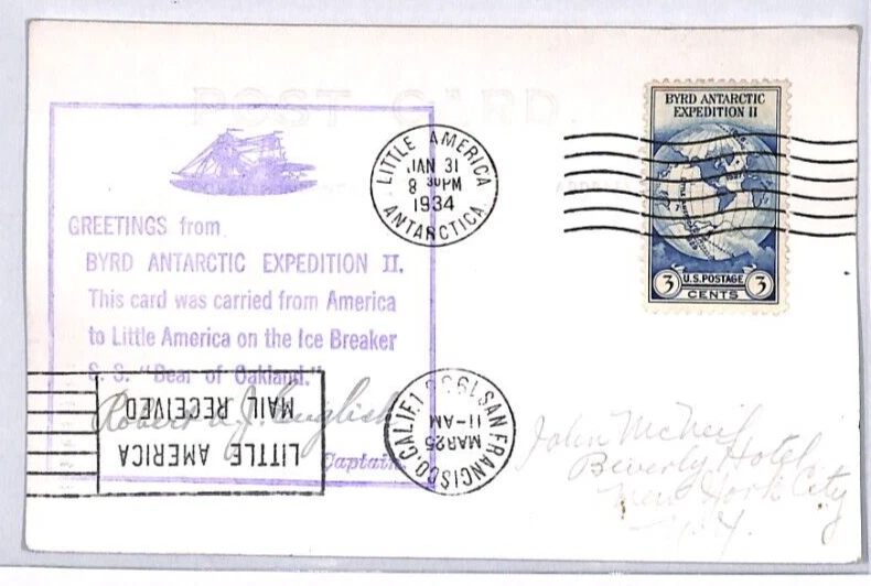 USA Polar BYRD ANTARCTIC EXPEDITION *Dog Team* RP Card 1934 Captain Signed PH3 - Image 4 of 4