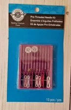 Sewing Pre-Threaded Needle Kit Loops & Threads Brand 13 Piece Kit Quick Repairs 