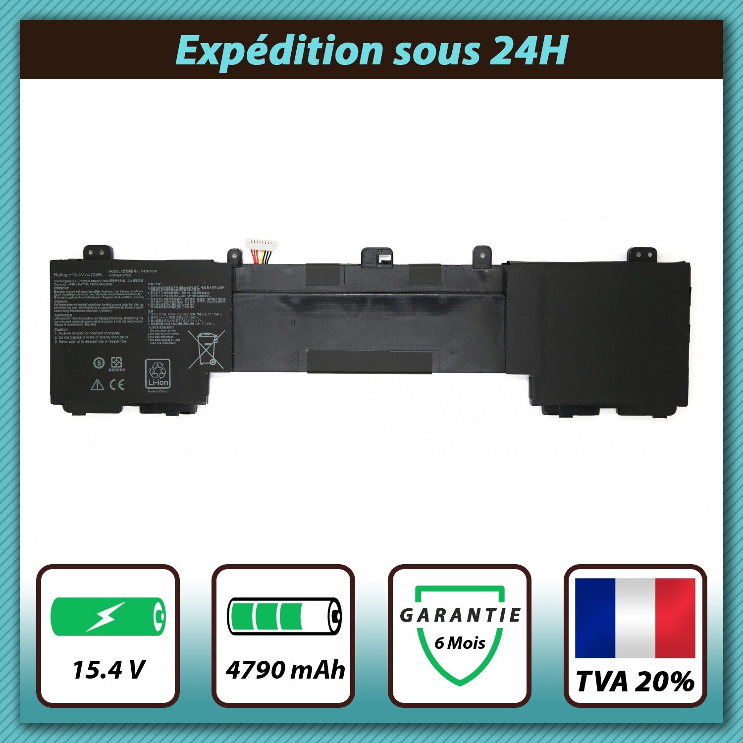 Batterie pour Asus ZenBook Pro UX550VD cellules haute densité 15.4V 73Wh