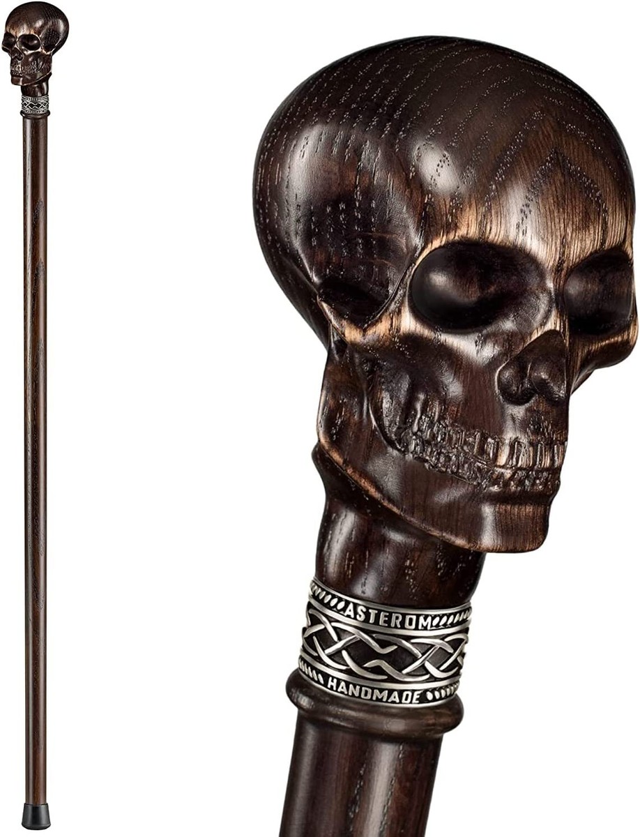 Custom Walking Cane for Men - Carved Skull Design - Wooden Gothic 