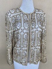 Vtg Scala Ivory Beaded Sequin Silk Jacket Sz S Holiday Gatsby Maximalist As Is