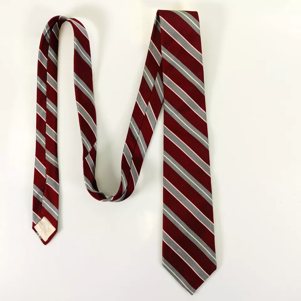 Vintage 60s Repp Stripe Tie Men Red Gray Ribbed Woven Groom Classic OLEG CASSINI - Image 3 of 4