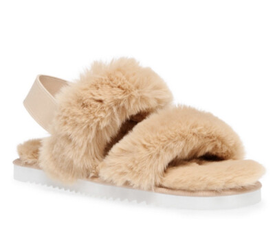 Women's Size DV Dolce Vita Pattel Tan Faux Fur Treaded Slippers