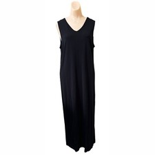 Talbots Womens Black Maxi Dress Large V Neck Sleeveless Cocktail Holiday Travel