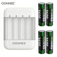 OOHHEE 4x Rechargeable AA 3600mWh Lithium Batteries + 1.5V Thin Charging Storage 2.50 per gallon