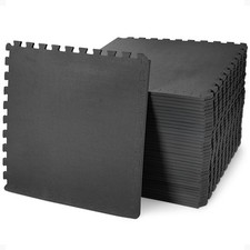 BalanceFrom Fitness 144 Sq Ft Interlocking EVA Foam Exercise Mat Tiles, Black