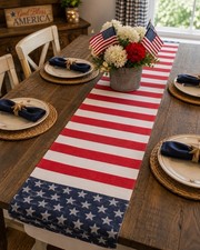 Stars And Stripes Patriotic USA America 4th July Table Runner  14" X 72" NWT
