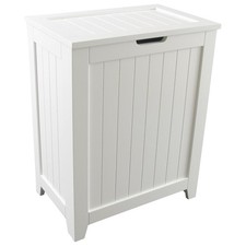 Redmon Contemporary Wooden Clothes Hamper for Bedroom and Laundry Room, White