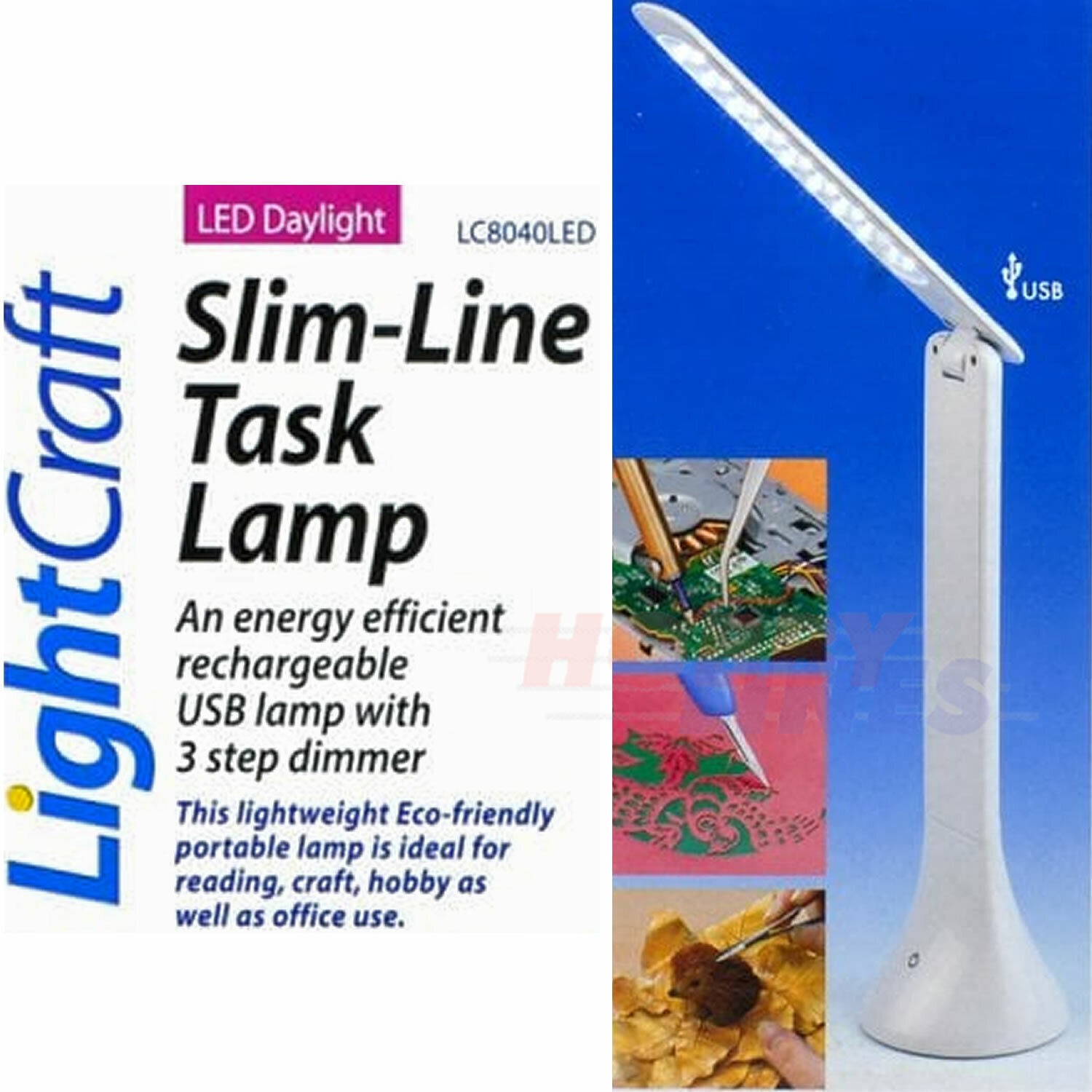 TASK LAMP SlimLine LED cordless USB rechargeable 3 step dimmer LightCraft LC8040