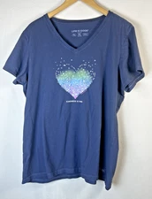 Life is Good Womens crusher shirt heart love fun t kindness kind is free XL gray