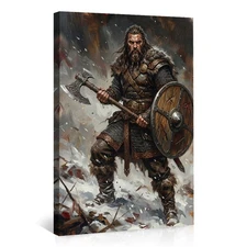 Viking Warrior Axe Shield Painting Posters Northern Mythology Wall Art Norseman