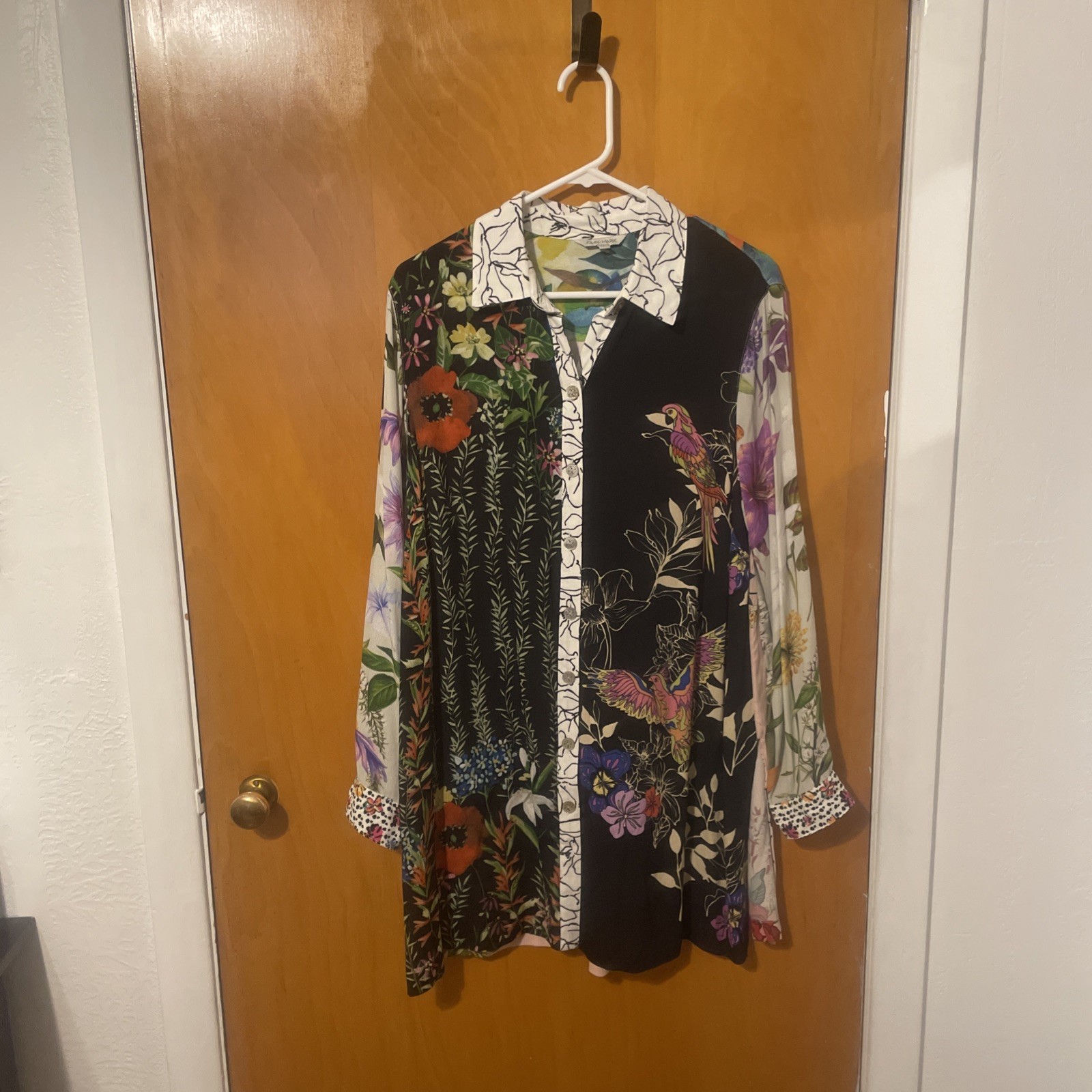 John Mark Floral Patchwork Button Up Top Oversize… - image 1
