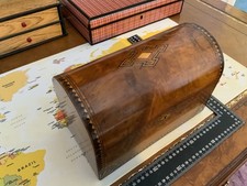 Victorian Dome Top Walnut Veneer Tea Caddy , Inlay Work and Bowl Circa 1855 -93-