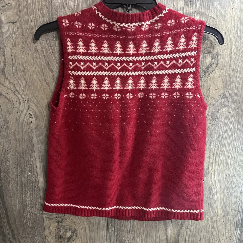 Y2K Rojo Pingüino Corderos Lana Vacaciones Cremallera Frontal Suéter Chaleco Mujer’s M Foto 2 de 4