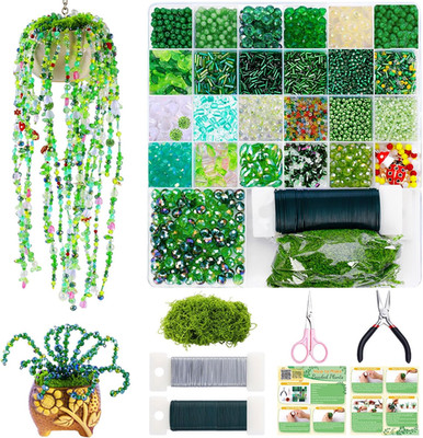 5422 Pcs Beaded Plant Kit Forever Plant Kit Green Glass Beads for Plant Making,G