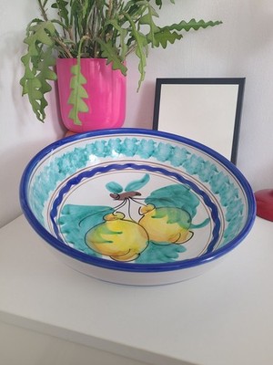 Salat Obstschale handbemalt italienische Keramik Zitrone Obst Design Vietri Italy  