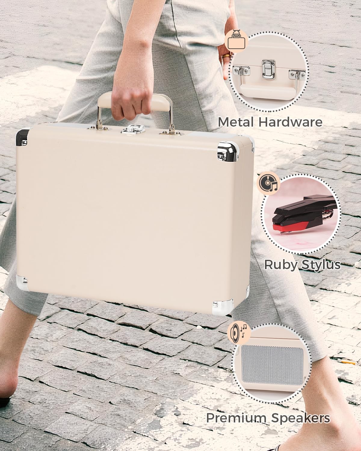 Record Player with Enhanced Speakers 3-Speed Bluetooth Suitcase Portable Viny...