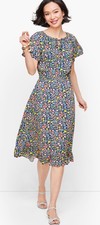 NWT Talbots Womens Ditsy Floral Colorful Dress Size 16 Flutter Sleeve Ruffle