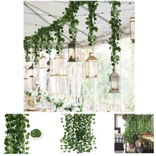 12 Pack 84 Feet Artificial Fake Hanging Vines Green Leaf Garlands Home Garden