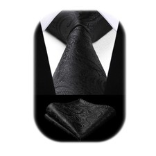 Men's Tie Black Ties for Men Solid Paisley Handkerchief Set Floral Classic Fo...